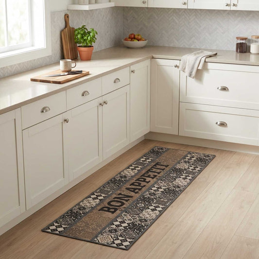 vidaXL Kitchen Rug Grey Bon Appetit 300 x 60 cm 100% Polyamide 1