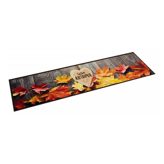 vidaXL Kitchen Rug Washable Autumn Velvet with colourful leaves and a wooden heart saying hello autumn