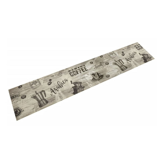 vidaXL Kitchen Rug Washable Coffee Grey with a coffee-themed pattern on a light wood effect background