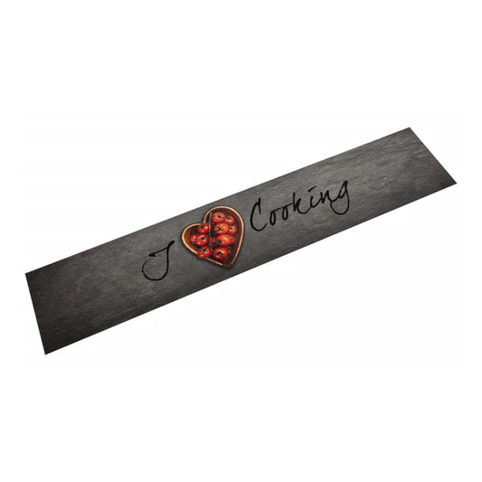 vidaXL Kitchen Rug Washable Cooking Text Velvet with a heart shape made of tomatoes and the words "I Cooking