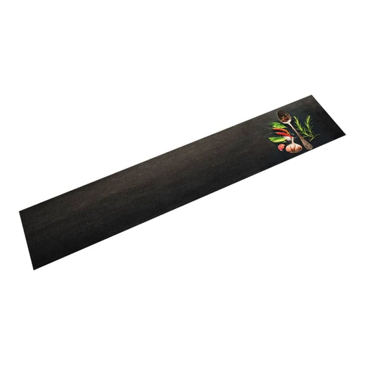 vidaXL Kitchen Rug Washable Spices Velvet a long black kitchen rug with a spice pattern on the right side