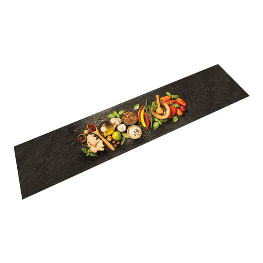 vidaXL Kitchen Rug Washable Spices Velvet with a spice pattern on a black background