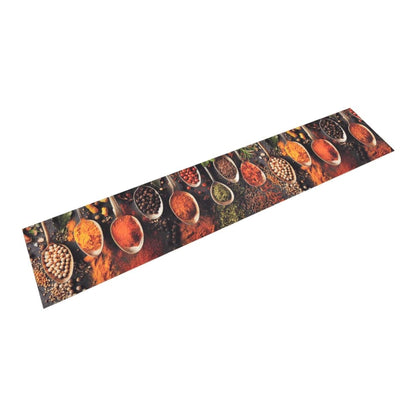vidaXL Kitchen Rug Washable Spoon & Spices Velvet, a long rectangular rug with a pattern of spoons filled with various spices