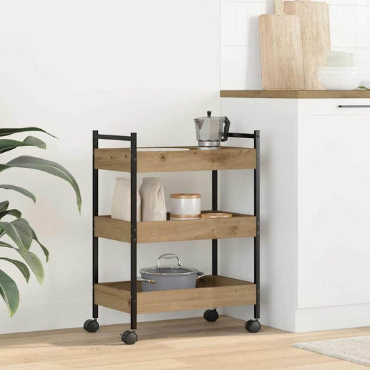 vidaXL Kitchen Trolley Artisan Oak Engineered Wood standing in a bright modern kitchen