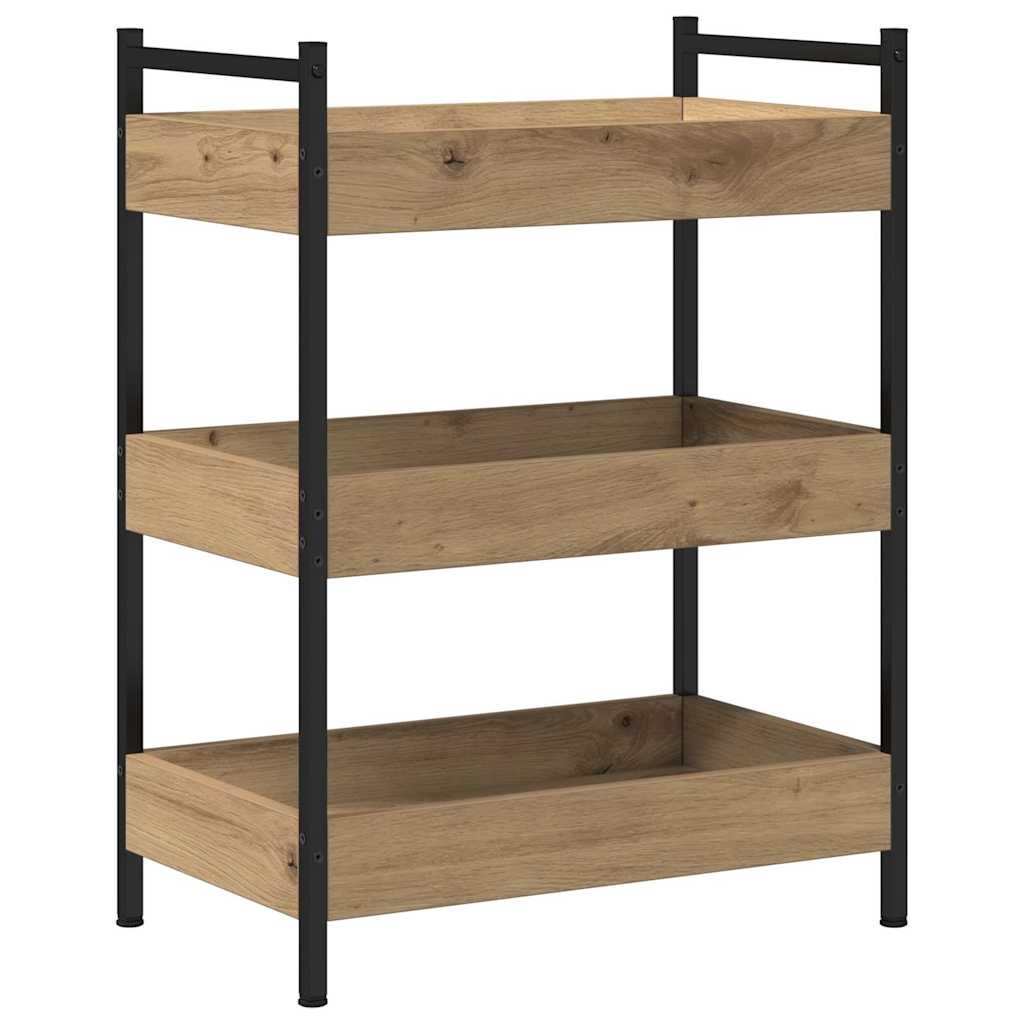 the kitchen trolley with three open shelves and a black frame without the castor wheels