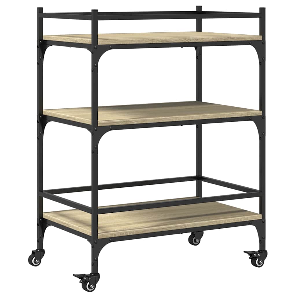 The kitchen trolley with three shelves and black metal frame