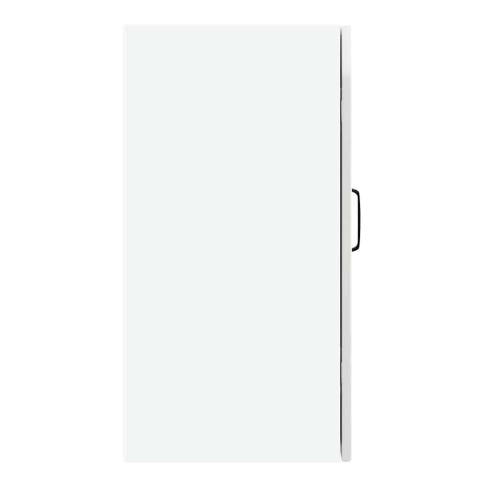 Side view of the white kitchen wall cabinet with a black handle