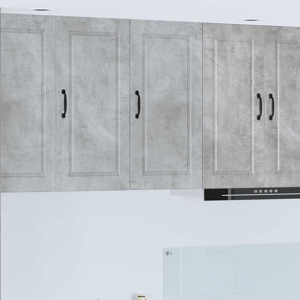 Kitchen Wall Cabinet "Porto" Engineered Wood Concrete grey 1x wall cabinet (1 door) 40 cm wide 60 cm high–1x wall corner cabinet 57 cm wide 100 cm high 1x wall cabinet (1 door) 40 cm wide 80 cm high