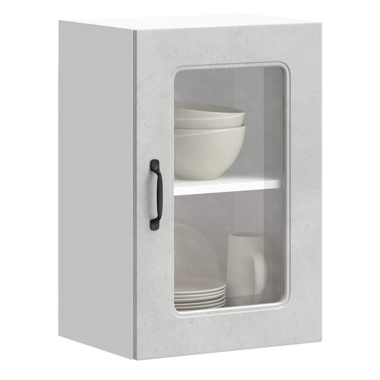 Kitchen Wall Cabinet with Glass Door "Kalmar" Concrete grey 1x wall glass cabinet (1 door) 40 cm wide 40 cm high–2x wall glass cabinet (1 door) 40 cm wide 80 cm high 1x wall glass cabinet (1 door) 40 cm wide 60 cm high