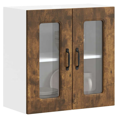 vidaXL Kitchen Wall Cabinet with Glass Door "Kalmar" Smoked Oak, a wall mounted cabinet with two glass doors