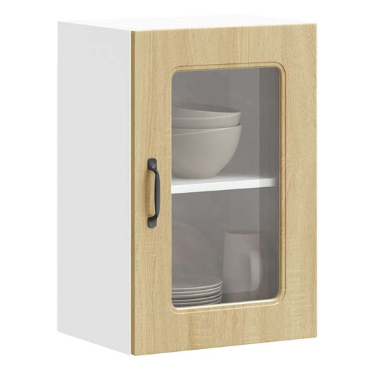 Kitchen Wall Cabinet with Glass Door "Kalmar" Sonoma oak 1x wall glass cabinet (1 door) 40 cm wide 40 cm high–2x wall glass cabinet (2 doors) 60 cm wide 40 cm high 1x wall glass cabinet (1 door) 40 cm wide 60 cm high