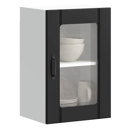 Kitchen Wall Cabinet with Glass Door "Lucca" Black 1x wall corner cabinet 57 cm wide 100 cm high–2x wall glass cabinet (1 door) 40 cm wide 40 cm high 1x wall glass cabinet (1 door) 40 cm wide 60 cm high