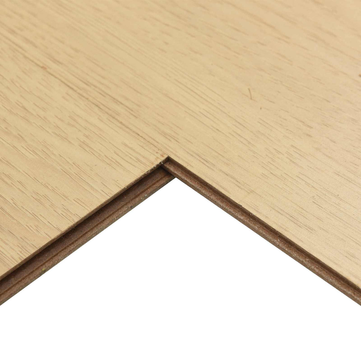 Close-up showing the edge and join of two laminate flooring planks