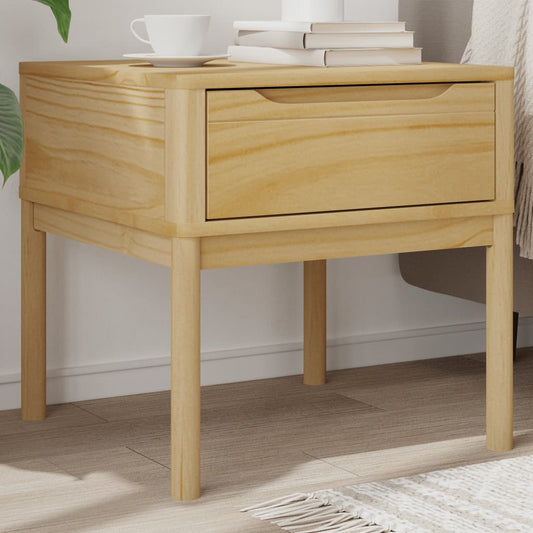 vidaXL Lamp Table "FLORO" Wax Brown Solid Wood Pine, a light wood bedside table with one drawer and four legs