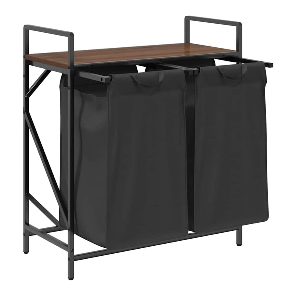The two-compartment laundry basket with shelf, viewed from a slightly elevated angle