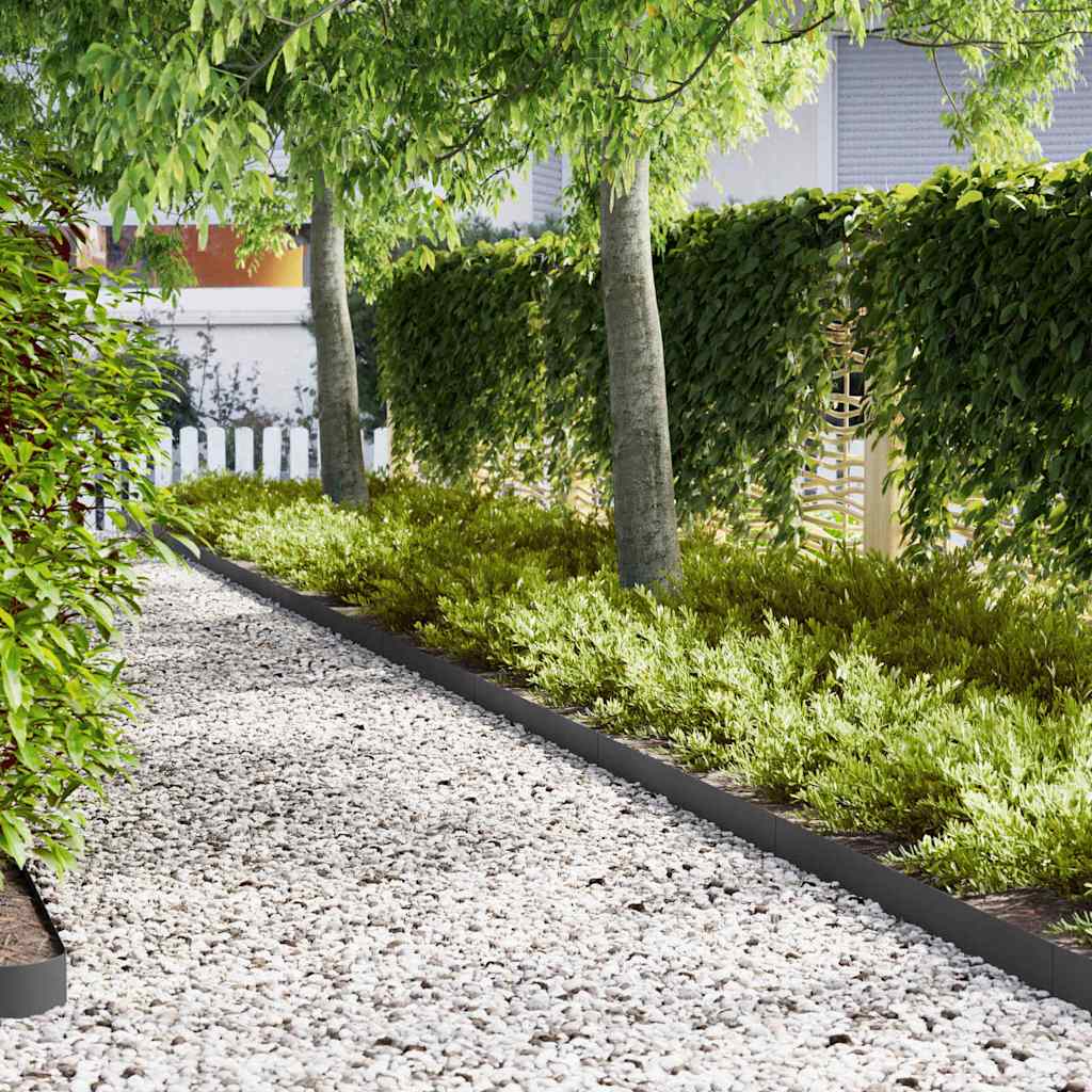 vidaXL Lawn Edging 10 pcs Cold Rolled Steel Black creating a neat border around a gravel path