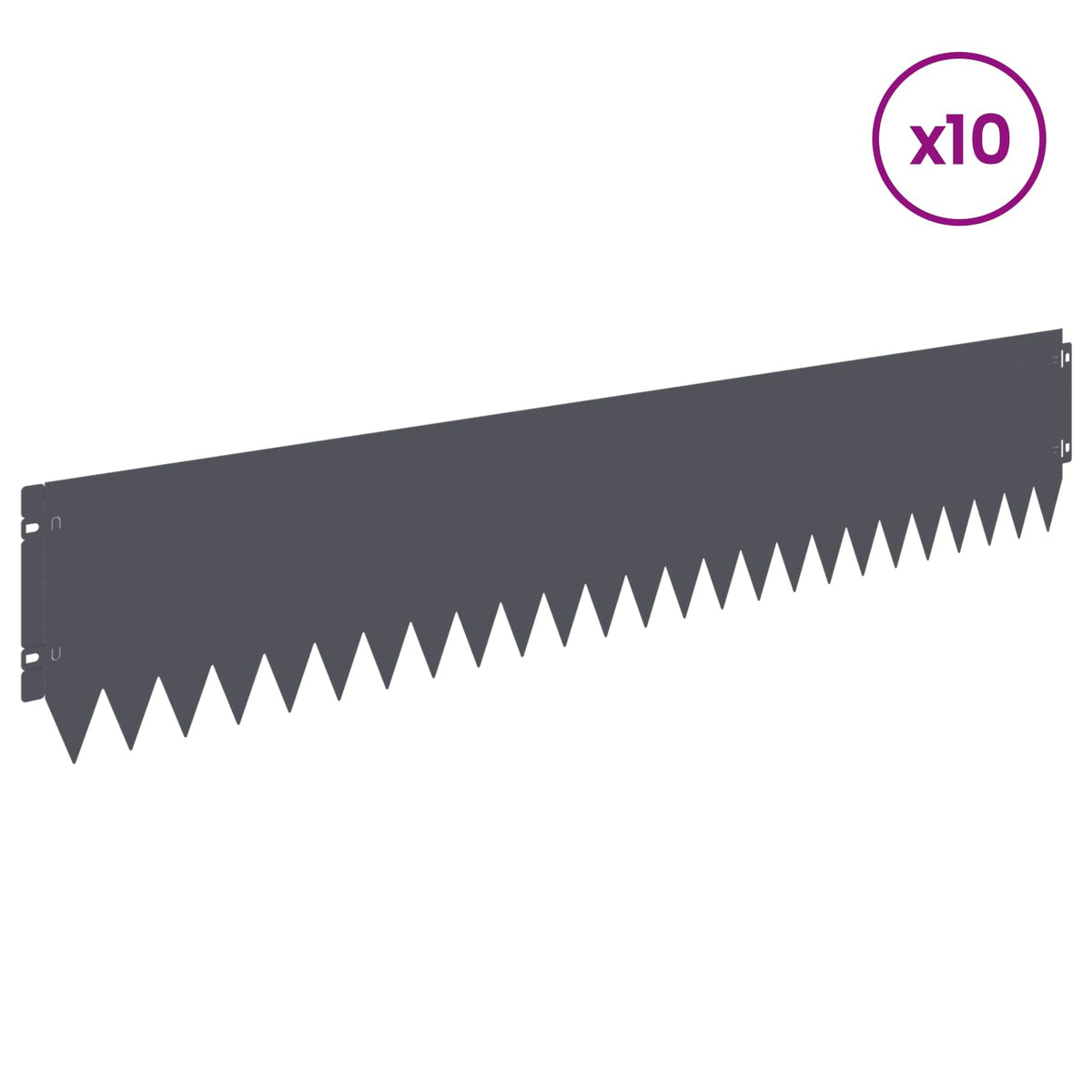 Lawn Edging 10 pcs Steel Anthracite, the garden border panel with a circular icon indicating the total quantity included