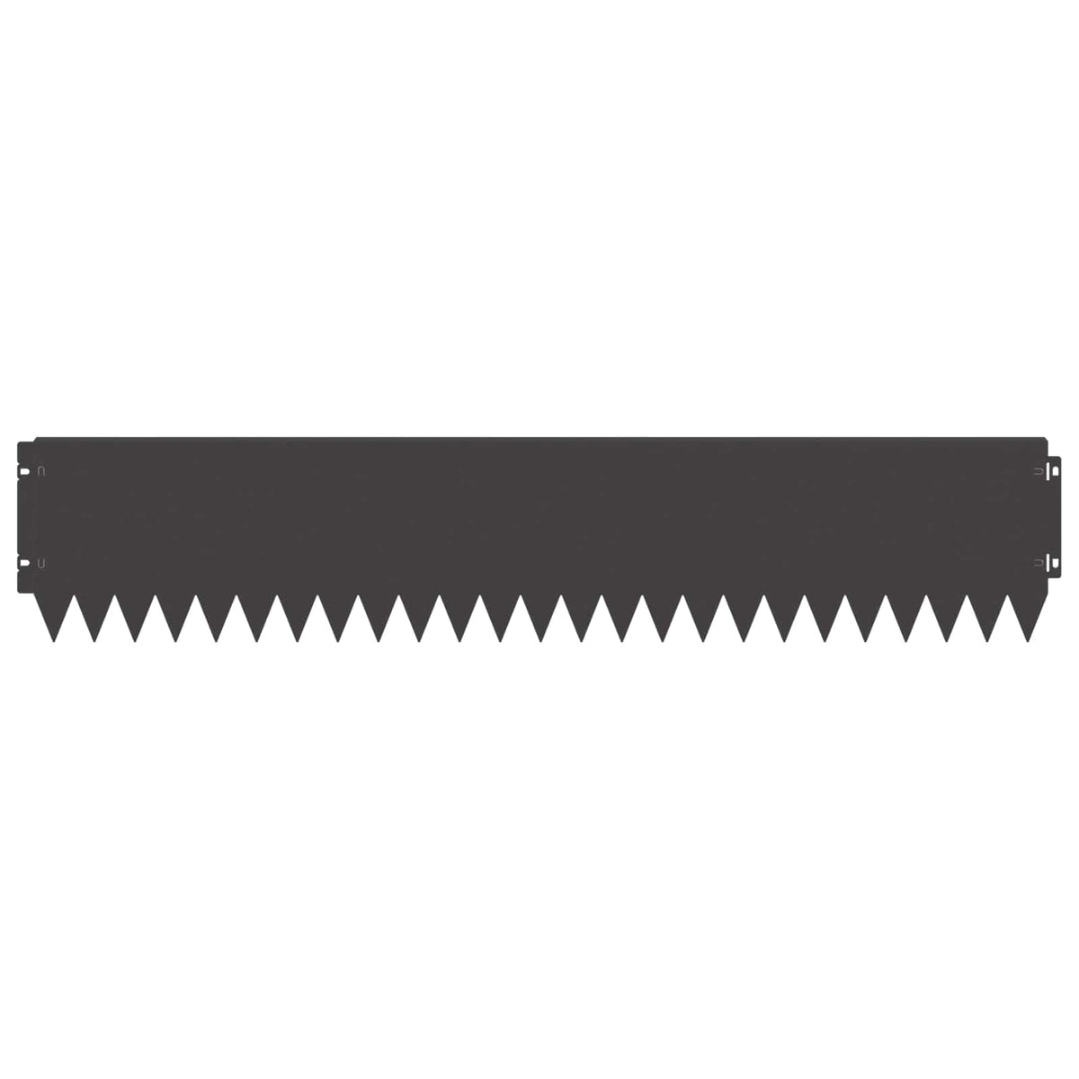 A single black steel garden border with a pointed bottom edge shown horizontally