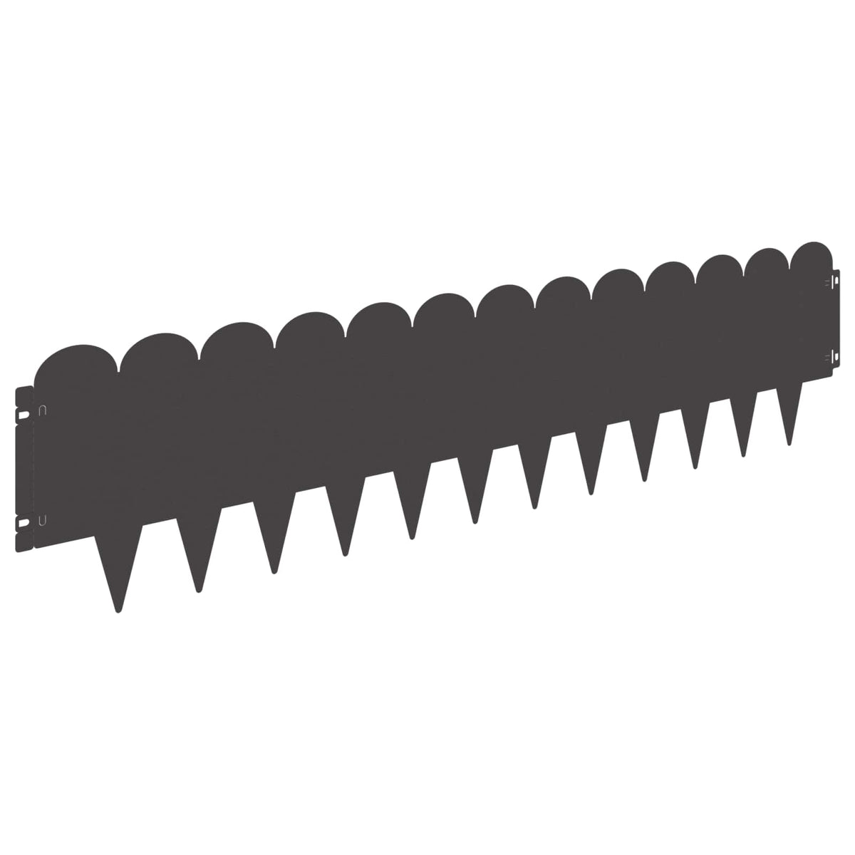 The black steel garden edging laid flat on a white background