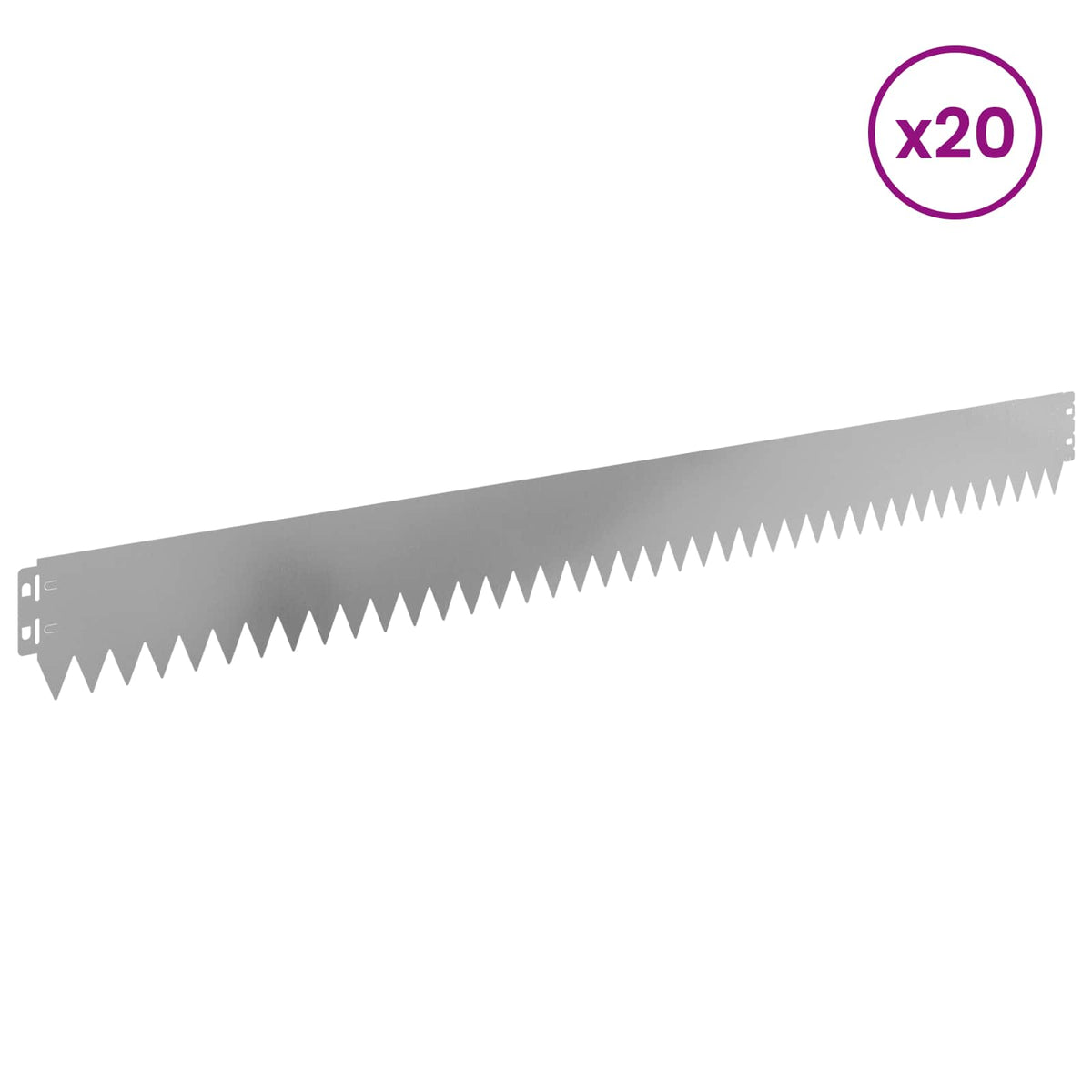 A single silver steel lawn edging piece shown against a white background