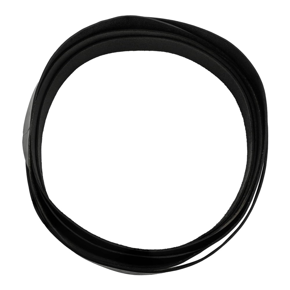 A close-up of the black leather strap, coiled tightly to show its texture