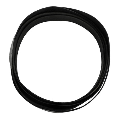 A close-up of the black leather strap, coiled tightly to show its texture