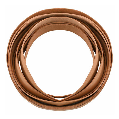 Several rolled strips of light brown leather stacked together