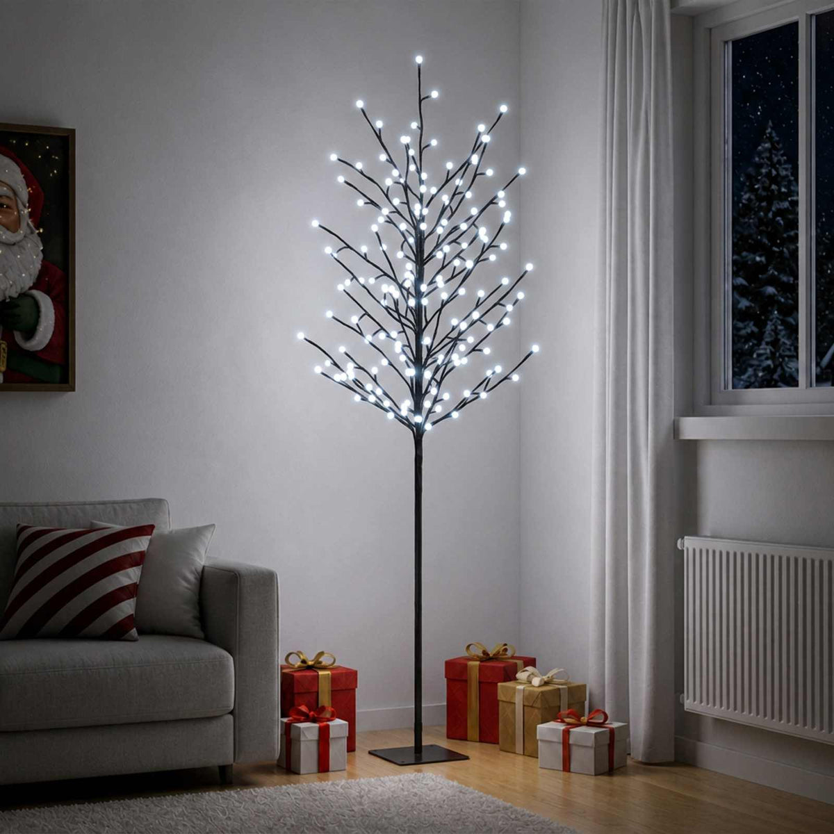 LED Ball Christmas Tree Black Steel 220 LEDs 180 cm Cold white