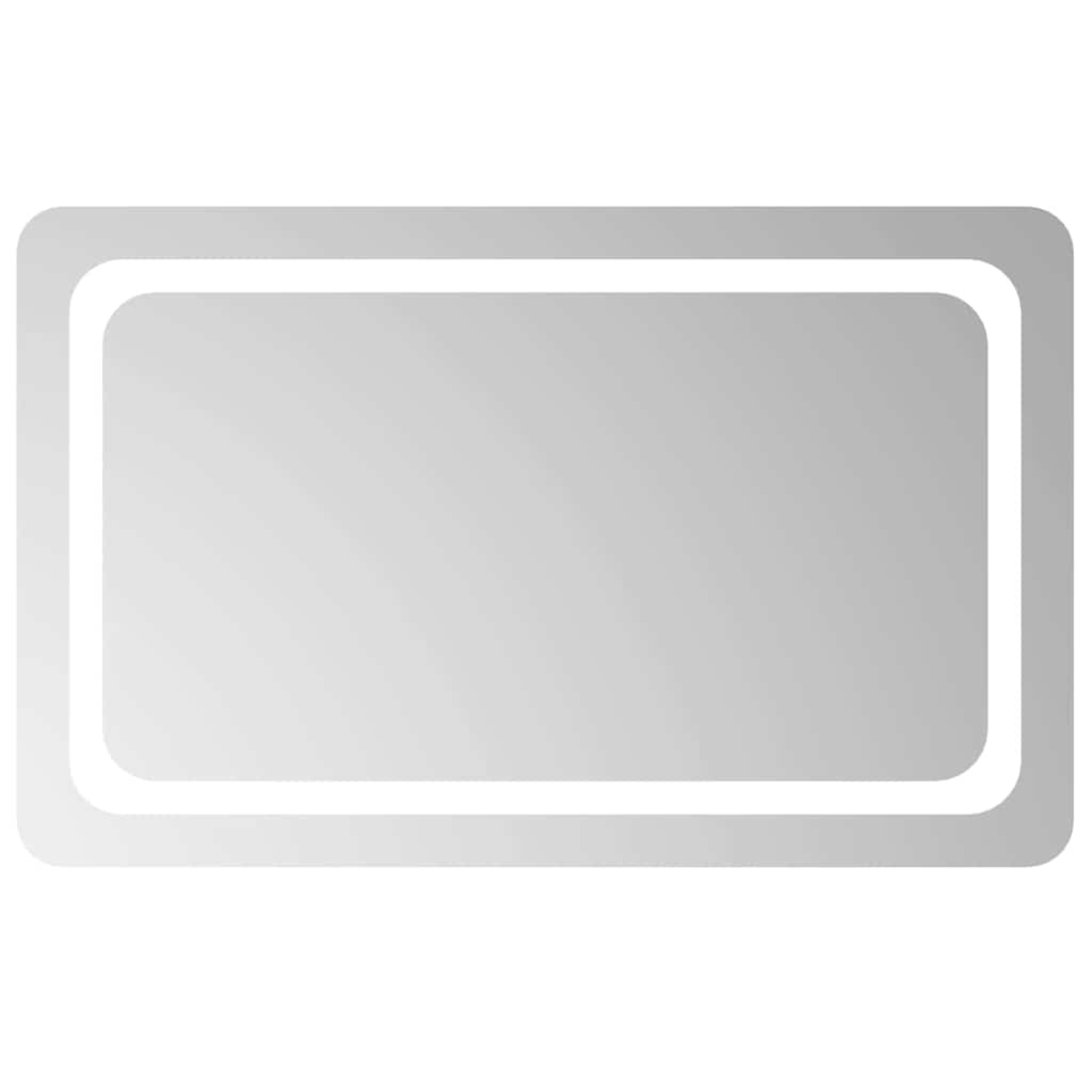 Rectangular bathroom mirror with illuminated border, front view