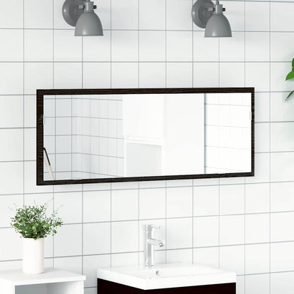 vidaXL LED Bathroom Mirror Black Oak Glass mounted on a white tiled wall above a sink