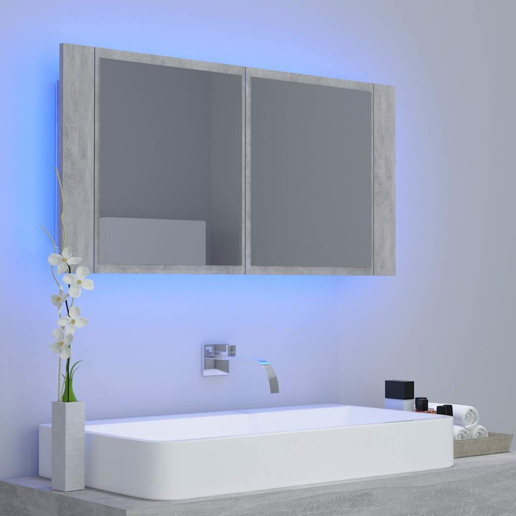 Bathroom cabinet with blue LED lighting around the edges