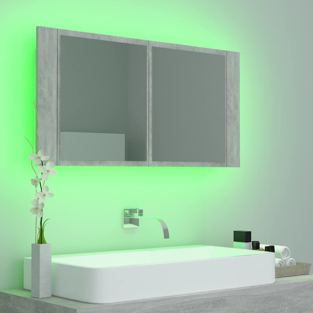 Bathroom cabinet with green LED lighting around the edges