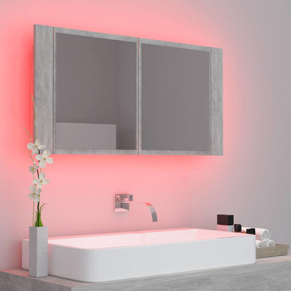 Bathroom cabinet with red LED lighting around the edges