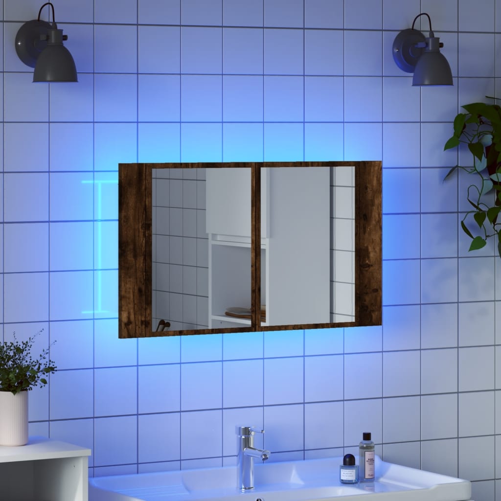 The bathroom vanity unit with blue LED lighting above a sink