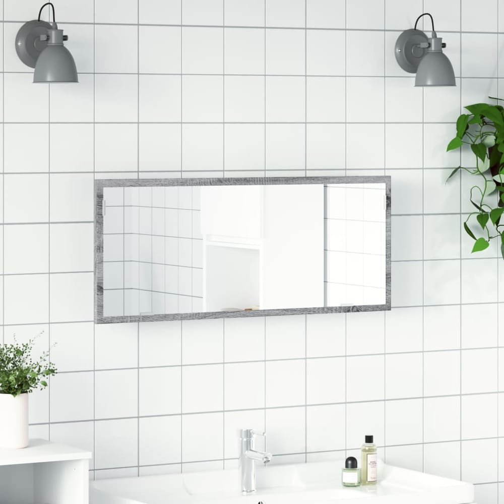 Grey Sonoma engineered wood bathroom vanity unit with integrated mirror