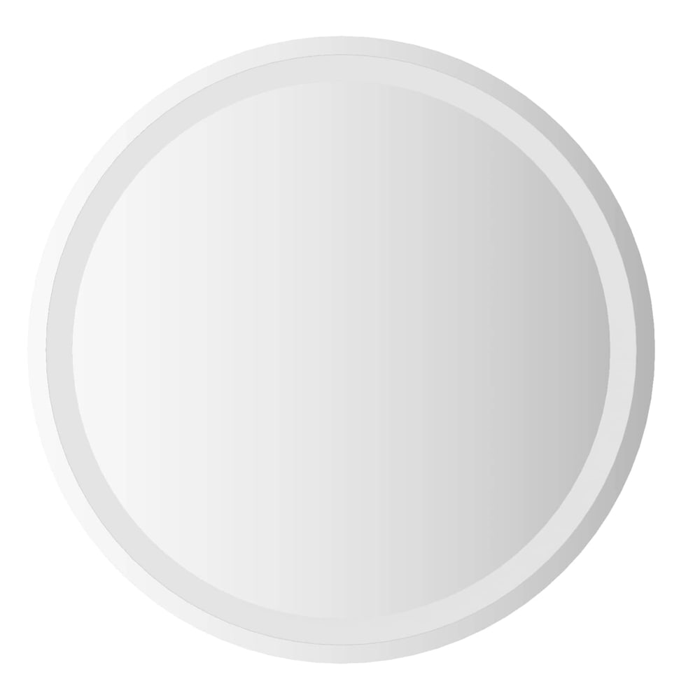 A plain round bathroom mirror with a subtle bevelled edge