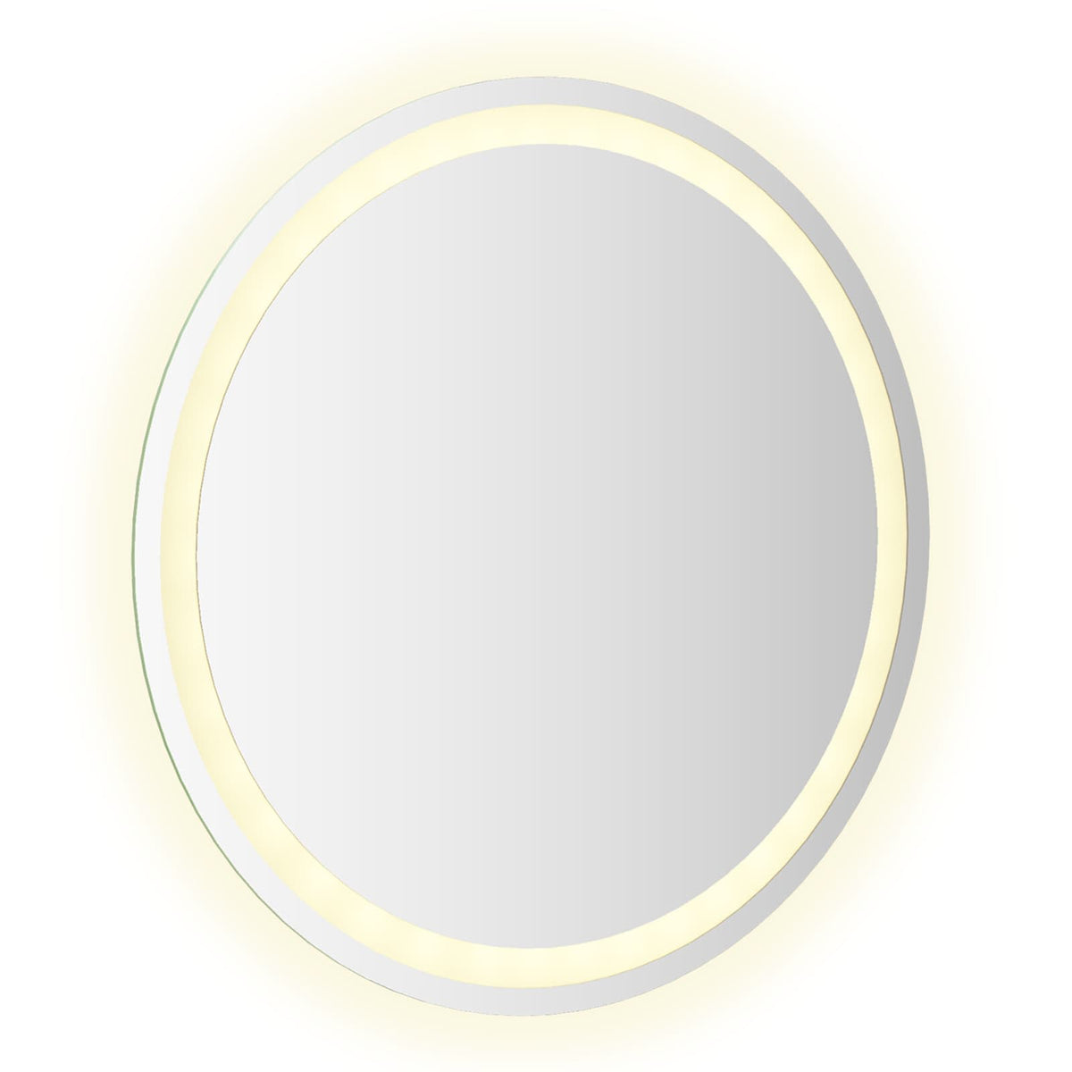 The round bathroom mirror with its integrated LED lighting illuminated