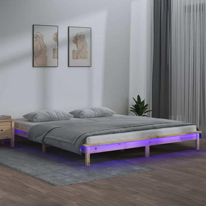 vidaXL LED Bed Frame without Mattress Solid Wood in a bedroom setting with soft lighting