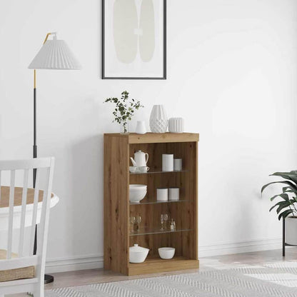 vidaXL LED Sideboard Artisan Oak Engineered Wood with glass shelves and doors
