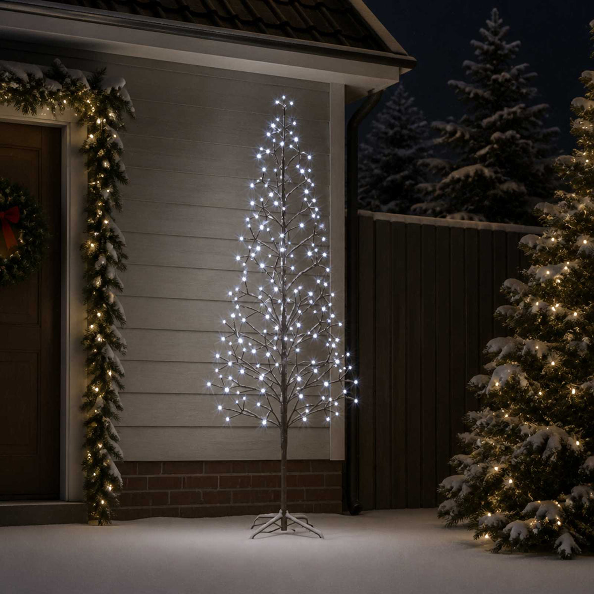 LED String Christmas Tree Black 47 x Steel 228 LEDs Black (cold white) 210 cm