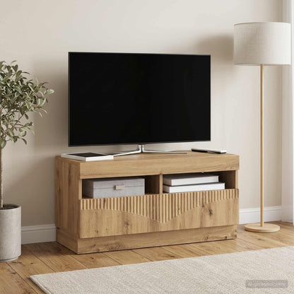 The TV cabinet in artisan oak engineered wood in a living room setting