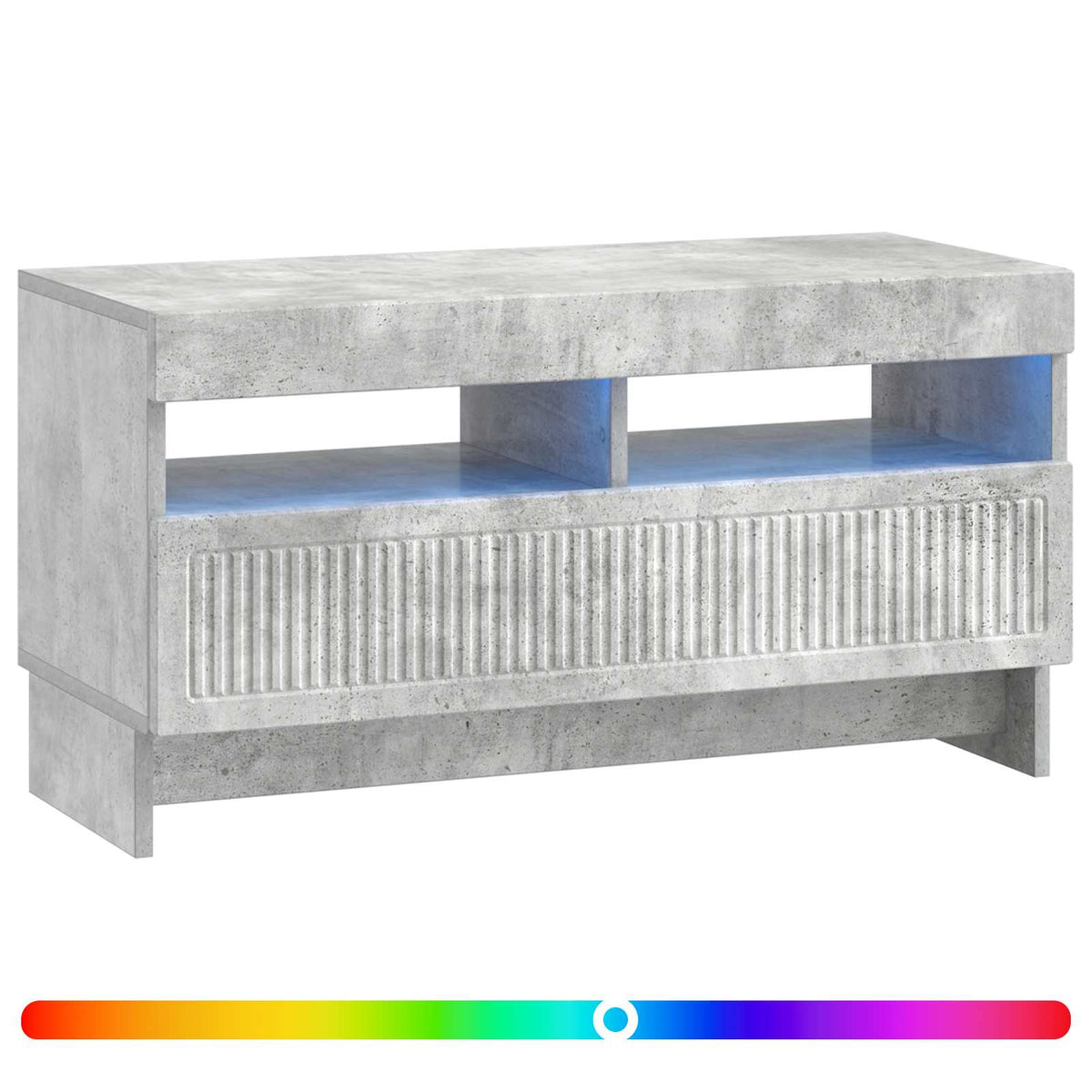 TV cabinet with a colour spectrum slider showing the LED lighting options