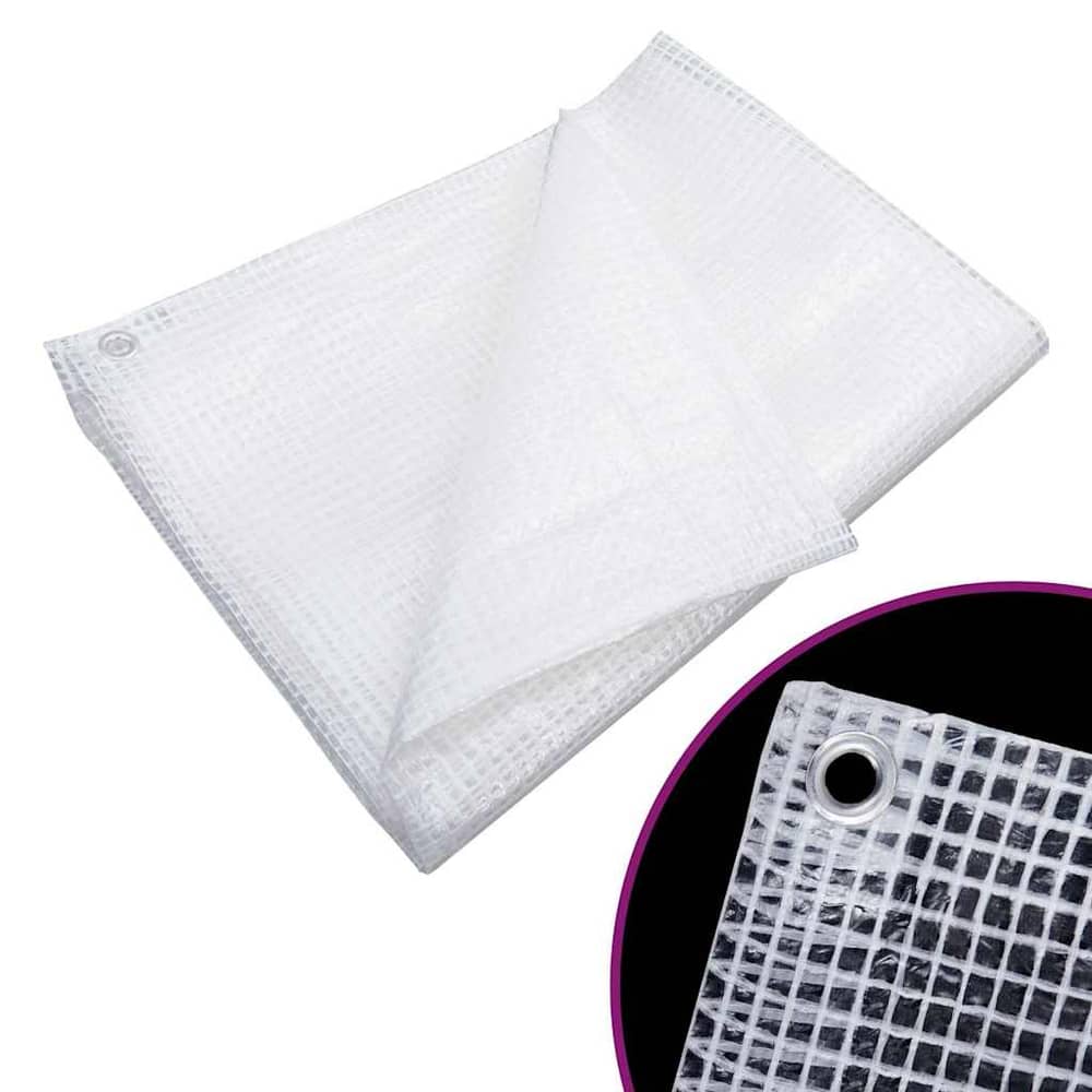 vidaXL Leno Tarpaulin 140 g/m² White, a white woven plastic sheet with reinforced edges and eyelets