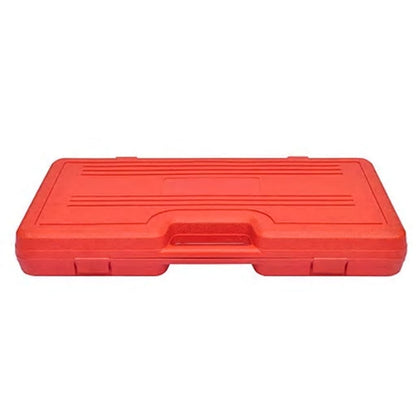 Closed red plastic case for a diesel and gasoline engine timing tool kit