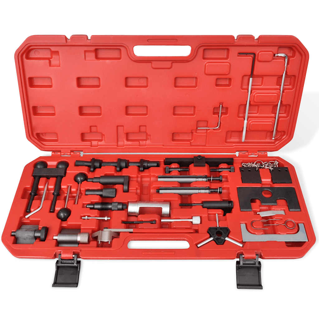 Lock setting tool kit diesel and gasoline in a red plastic case with various metal tools
