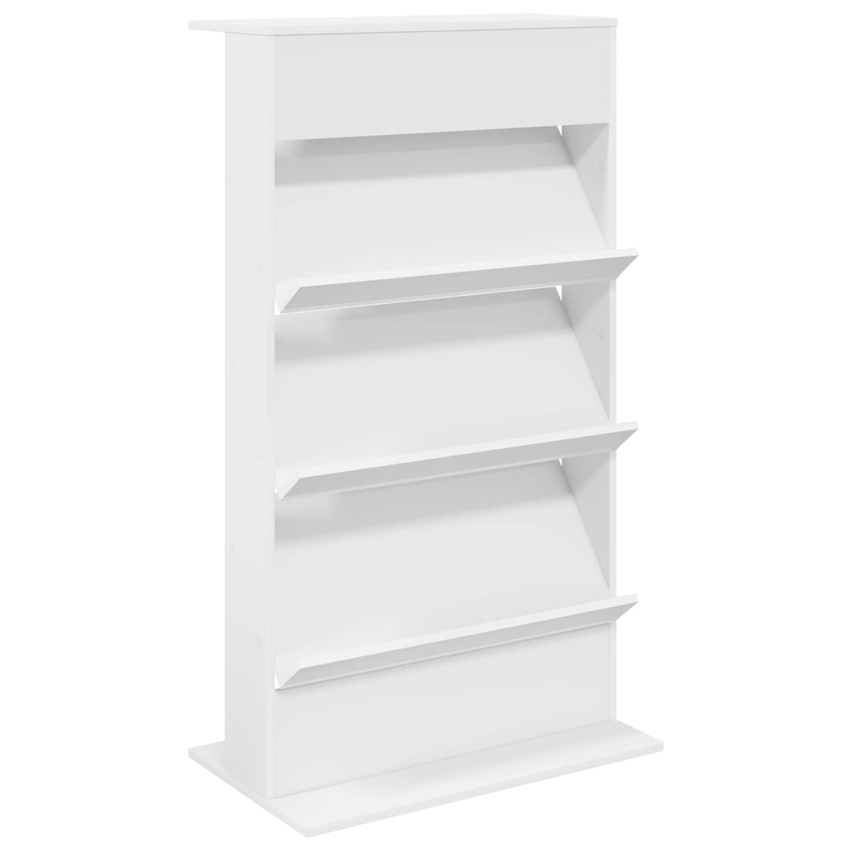 White engineered wood magazine rack with four shelves