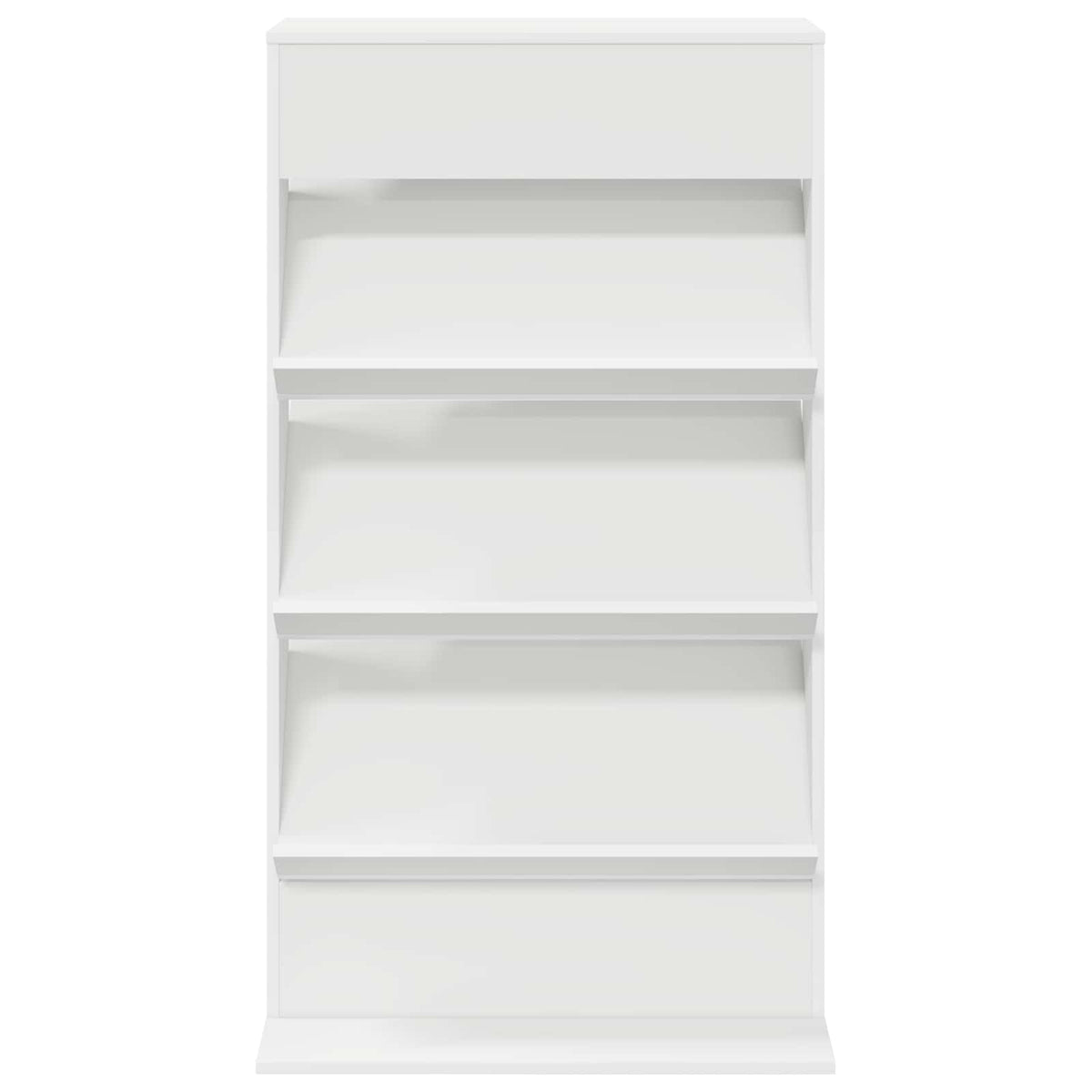 Rear view of the white engineered wood magazine rack