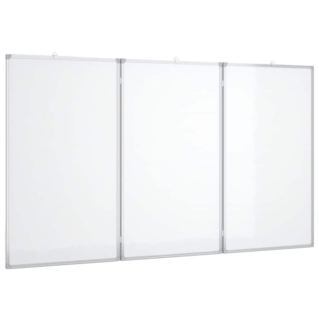 Foldable magnetic whiteboard with three panels hinged together