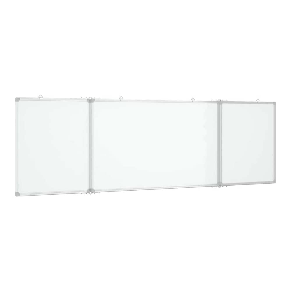 The three-panel foldable whiteboard is displayed flat against a white wall