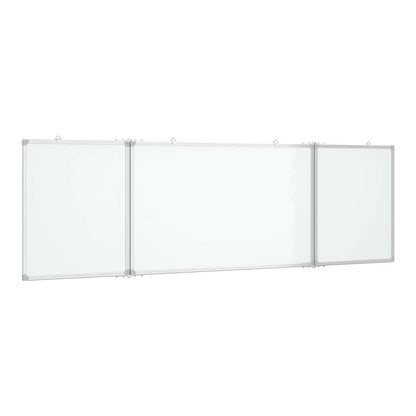 The three-panel foldable whiteboard is displayed flat against a white wall